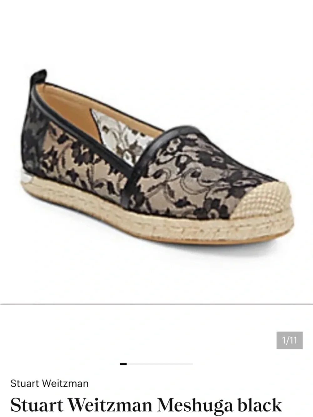 Stuart Weitzman  Lace Espadrille Flats - Black/Tan